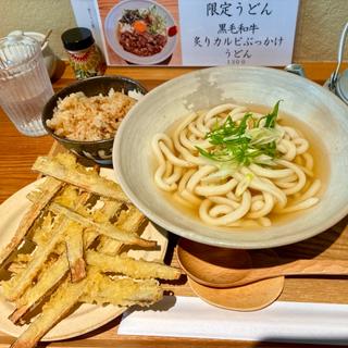 博多ごぼう天うどん　かしわ飯　小(峰のうどん)
