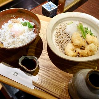 小海老天おろしと温玉釜揚げしらす丼