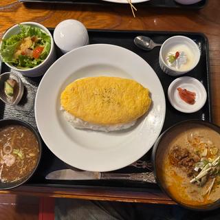 天津飯、濃厚担々麺ランチ
