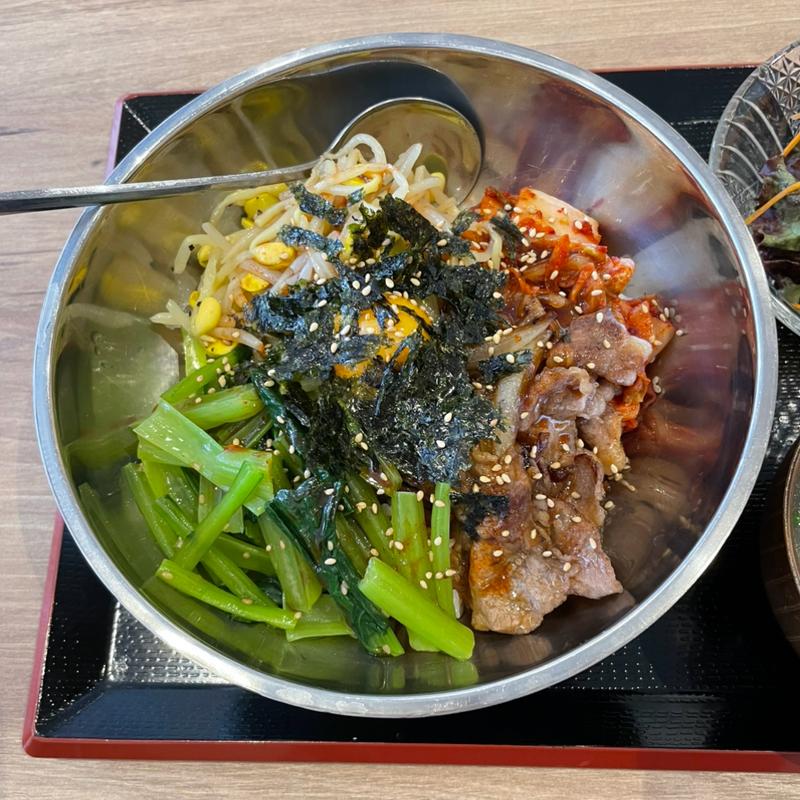 牛カルビビビンバセット(串焼居酒屋 創けん 川崎)