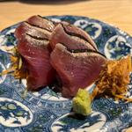 カツオの炙りたたき　生姜の醤油漬けと