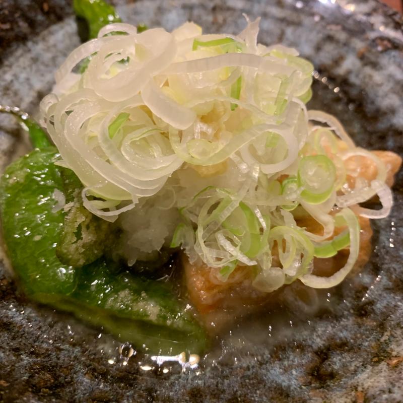 万願寺と肉いなりの揚げ出し(清龍 池袋西口店)