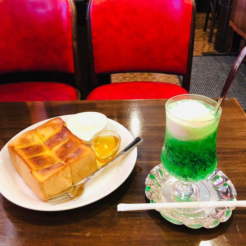 ハニートースト クリームソーダ 緑(喫茶去 快生軒)