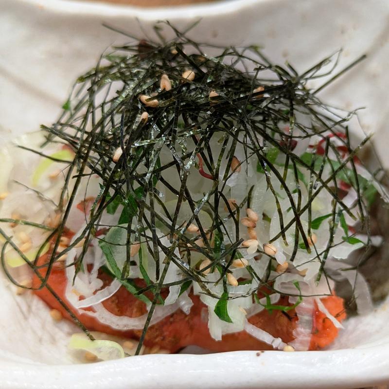 明太子の藁焼き炙り(炉地BAR 八兵衛)