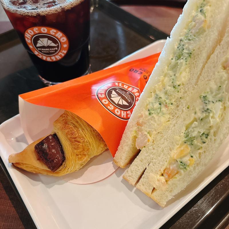 選べるサンドイッチセット(プリプリ海老とブロッコリーのサラダサンド)(サンマルクカフェ 大阪梅田茶屋町店)