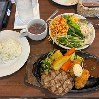日替りランチ　スエヒロハンバーグ&カキフライ　サラダバーセット