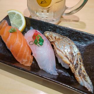 店長三種盛(生サーモン・ほうぼう・炙り太刀魚)