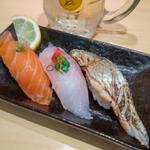 店長三種盛(生サーモン・ほうぼう・炙り太刀魚)