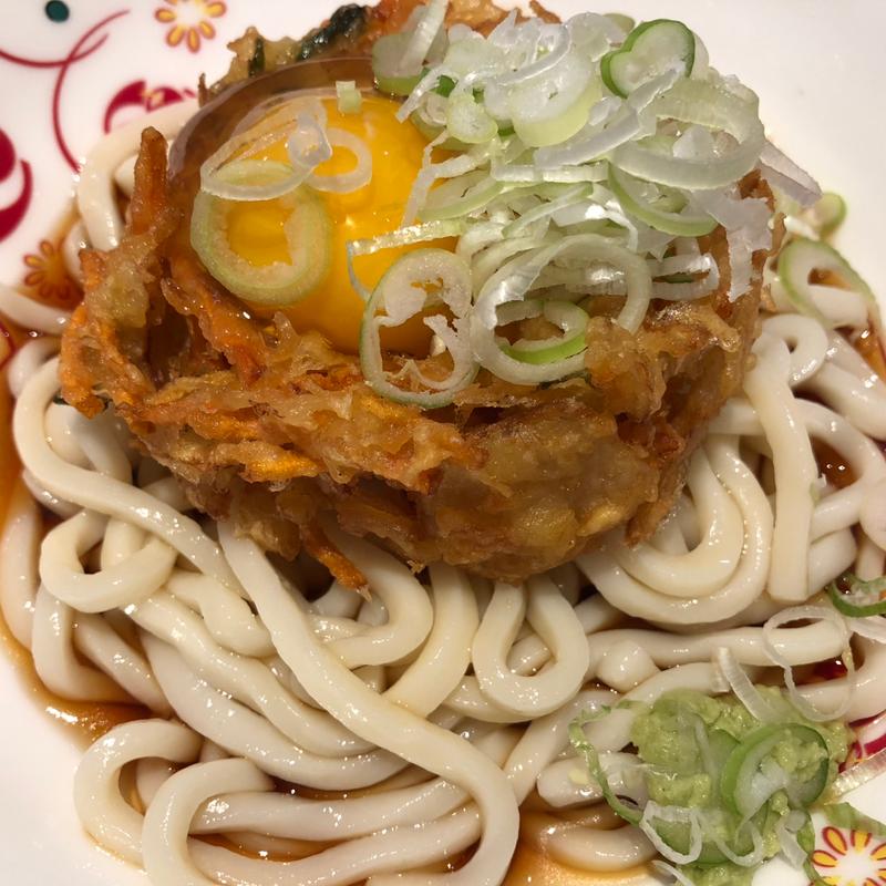 冷たいかき揚げたまご・うどん(いろり庵きらく 大崎店)
