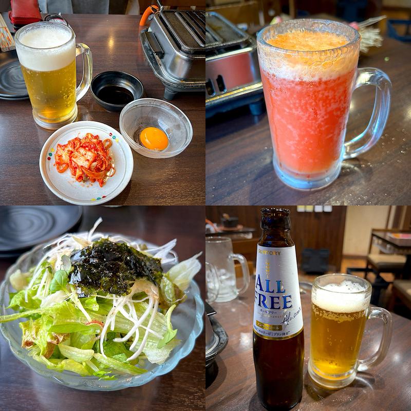 キムチ、チョレギサラダ、飲み放題(仙台牛焼肉 と文字)