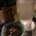 お通し　中々　麦焼酎水割り