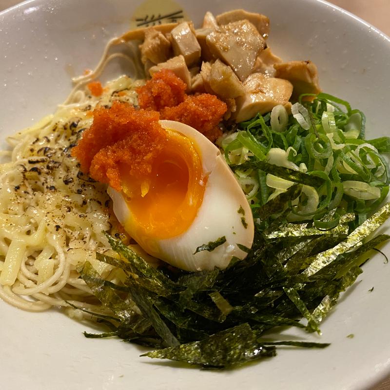 博多明太子チーズ鶏ボナーラまぜそば(濃厚鶏塩白湯ラーメン ほったて小屋 ラーメンスタジアム店)