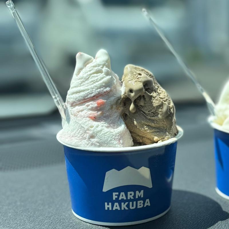 ダブル（ほうじ茶ミルク　いちごミルク）(白馬農場 ジェラテリア)