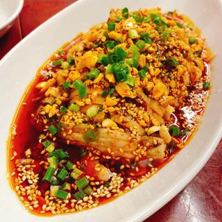蒸し鶏の四川風 マーラソースかけ