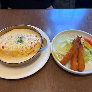 オムライスのグラタン エビフライセット