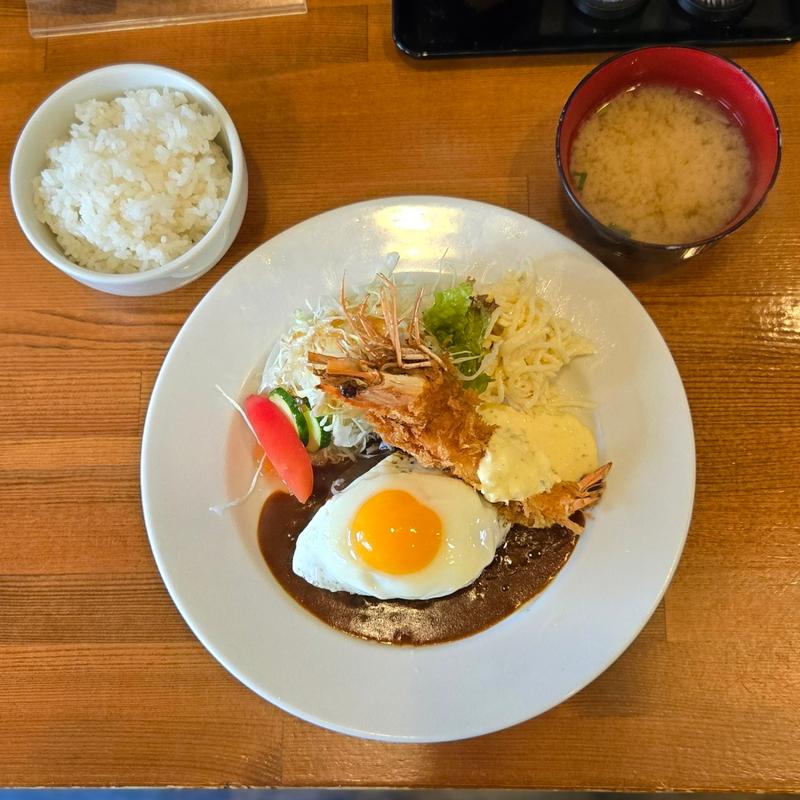 サービスメニューAセット(ハンバーグ･有頭エビフライ･目玉焼)(洋食の藤)