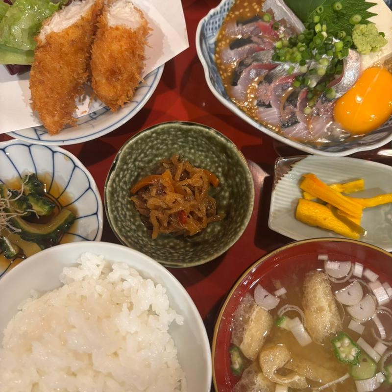 胡麻アジと鶏ササミフライ御膳(匙)