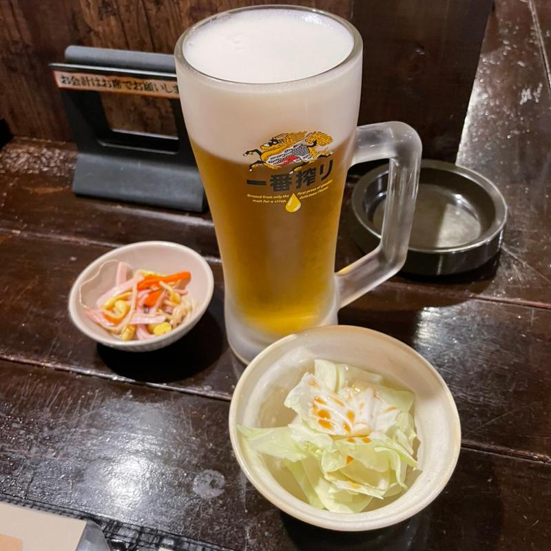 生ビールとお通し(八丁ぼり 名駅3丁目店)