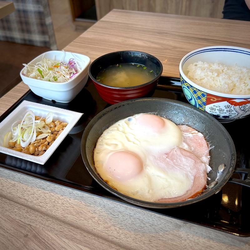 Wハムエッグ納豆定食(吉野家 仙台河原町店 )