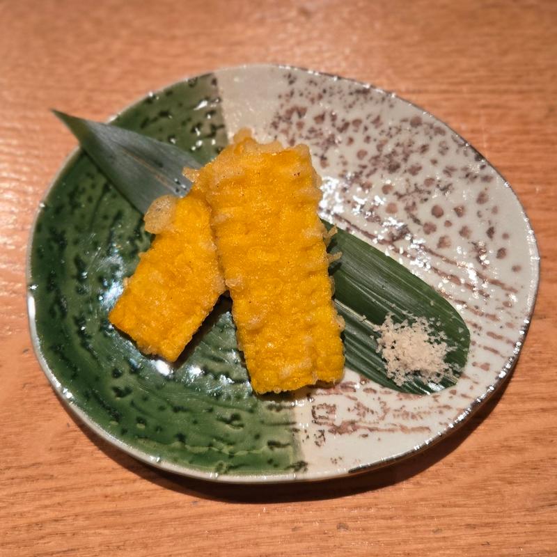 青森県｢嶽きみ｣とうもろこしの天ぷら(築地青空三代目 大名古屋ビルヂング店 )