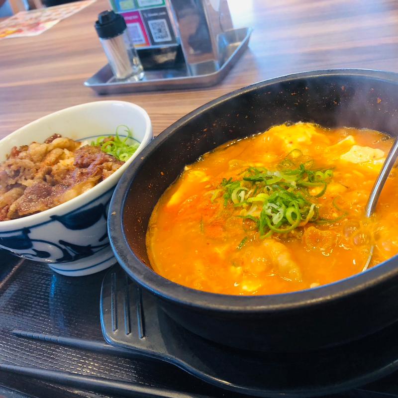 お得セット_海鮮スン豆腐+カルビ丼小 (韓丼 七ッ島店)