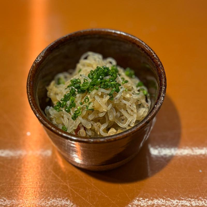 ザーサイと白滝のペペロンチーノ(ここにもとだか)