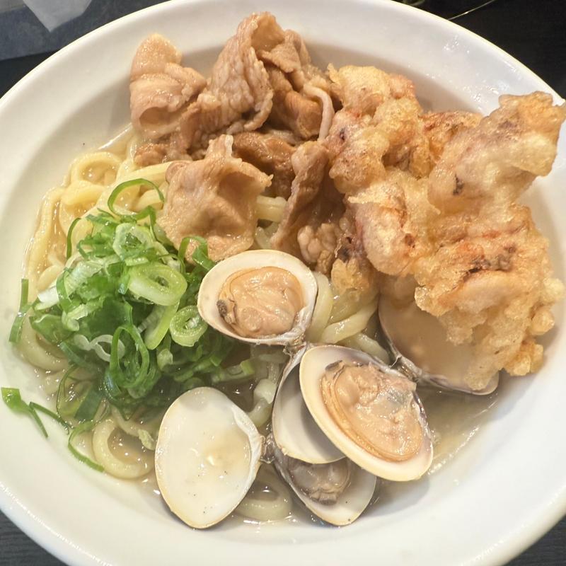 ハマグリ出汁のひやかけ、ゲソ天(弐昇)