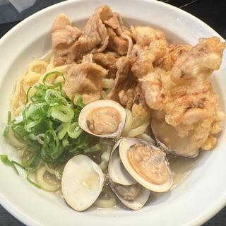 ハマグリ出汁のひやかけ、ゲソ天