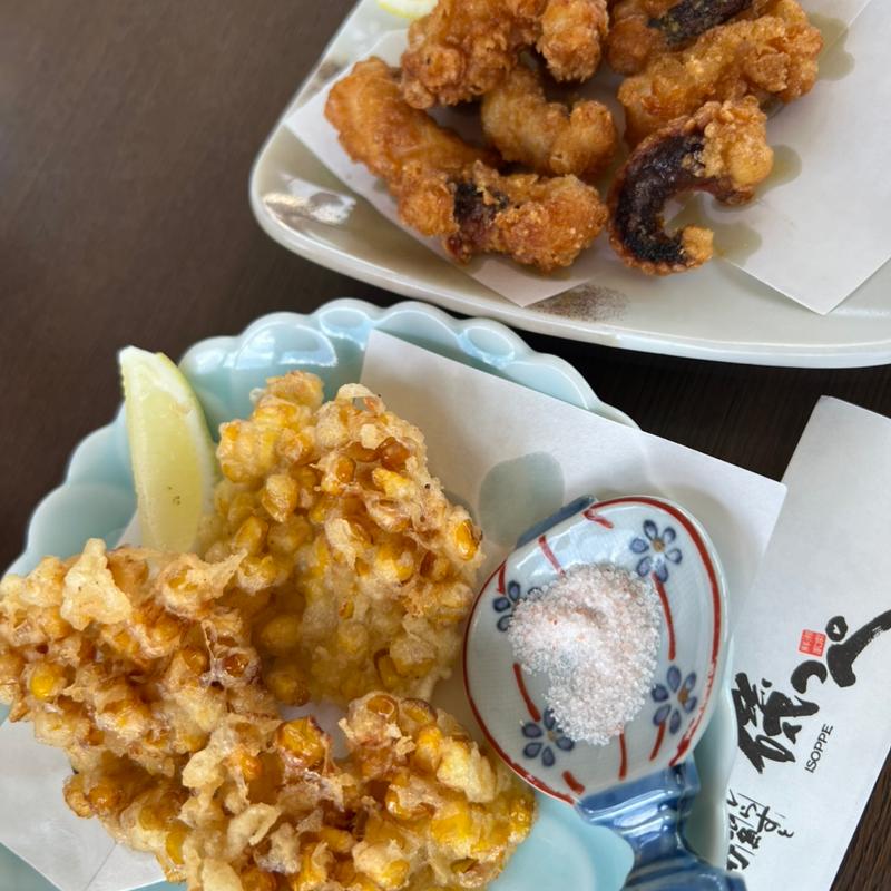 タコの唐揚げ　とうもろこし天(磯っぺ)