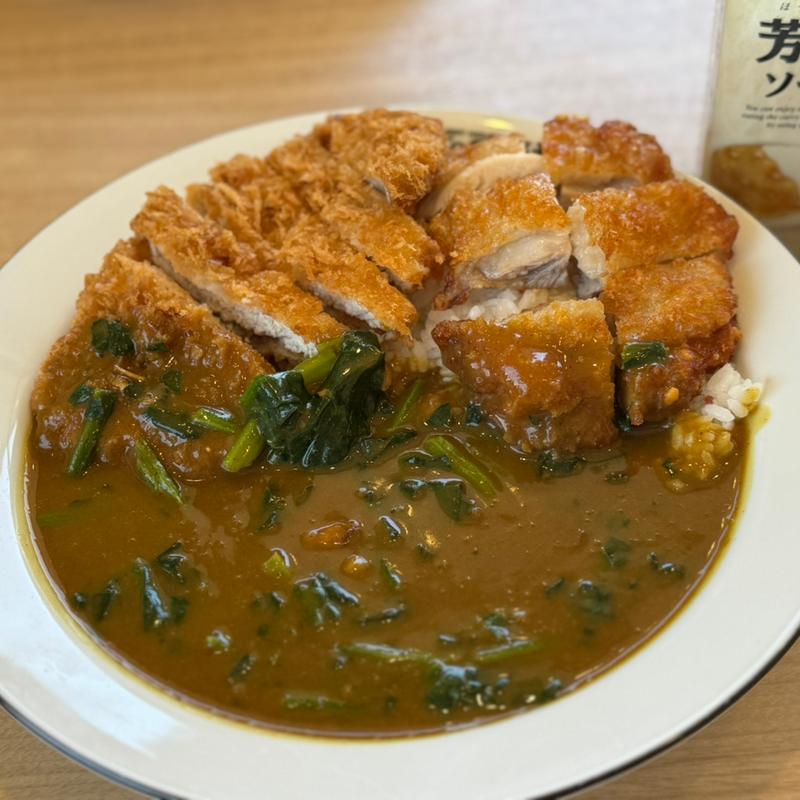 ほうれん草のカレー手仕込みとんかつ＆パリパリチキントッピング(カレーハウス CoCo壱番屋 東岡山店 （ココイチ）)