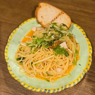 ホタテと水菜の冷製パスタ