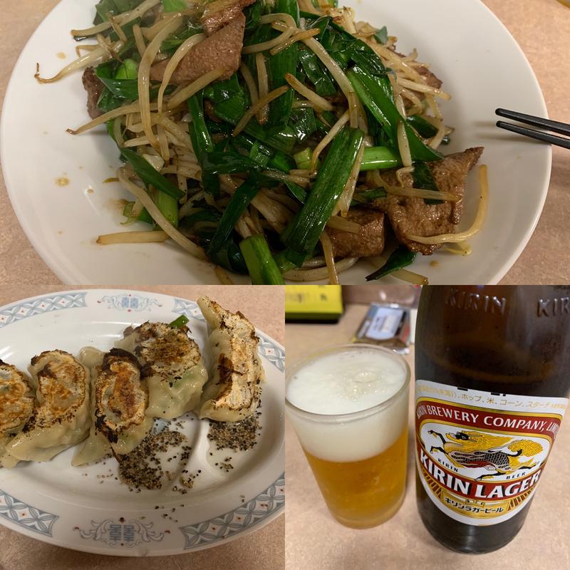 レバニラと餃子とビール(中華料理一兆)