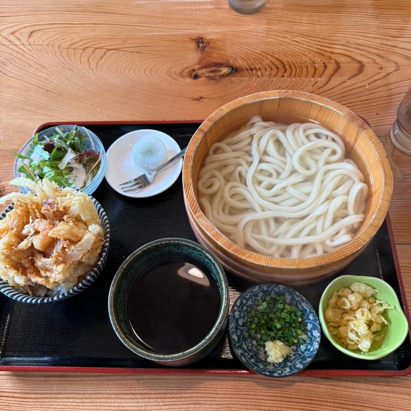 釜揚げうどん大盛　ミニかき揚げ丼セット(讃岐うどん かいと)