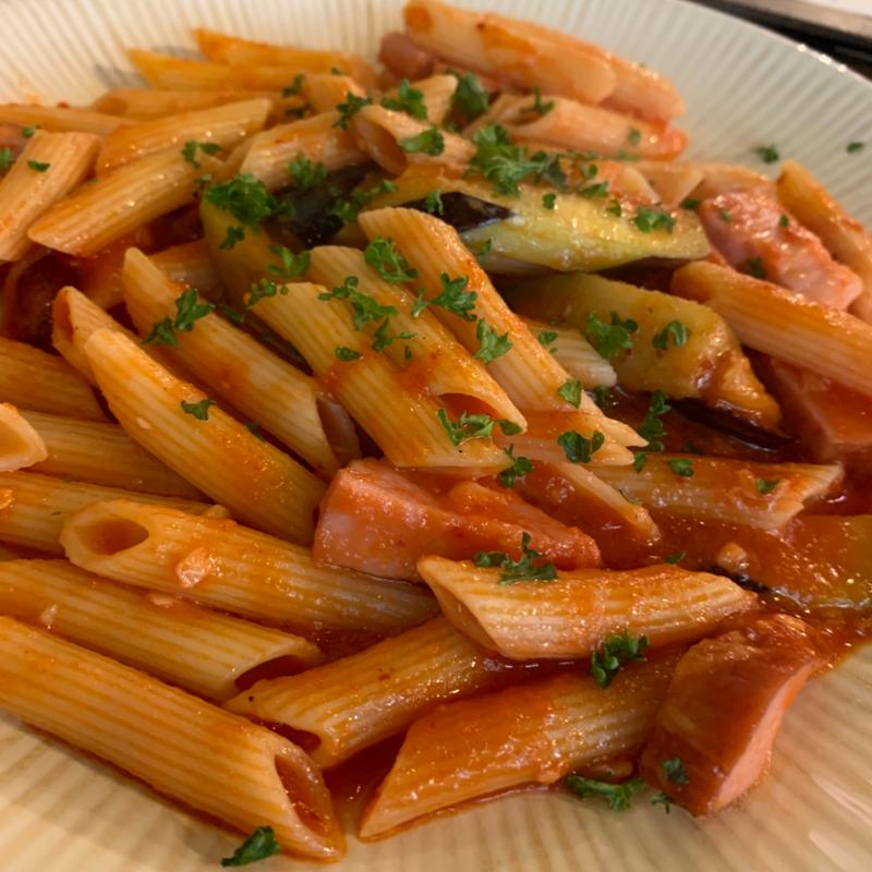 厚切りベーコンとナスのペンネアラビアータ(ニチーノ)