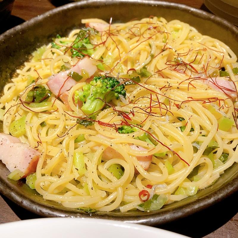 広島菜と音戸ちりめんのペペロンチーノ(鉄板風土 すずらん )