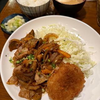 豚肉となすの味噌炒め&コロッケ(居酒屋ダイニング 満天)