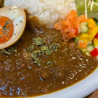 ビーフとお好みキーマのあいがけカレー+味玉
