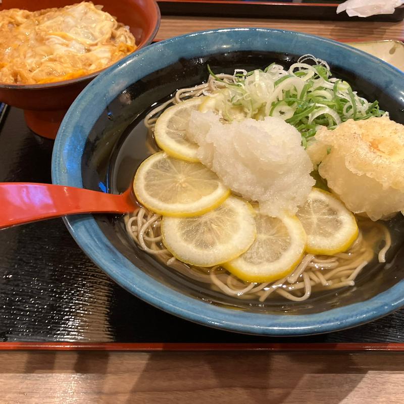 冷やしレモンそば大たまご天(十割そば みかわの郷)