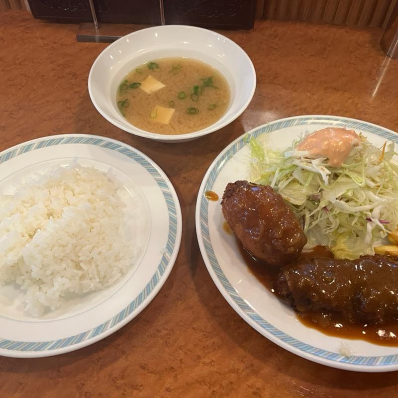 ビーフカツ70g+エビクリームコロッケ定食(洋食 ゲンジ)