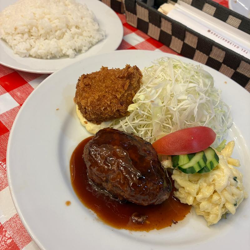 ハンバーグ＆カニクリームコロッケ（ランチ）(洋食 大吉)