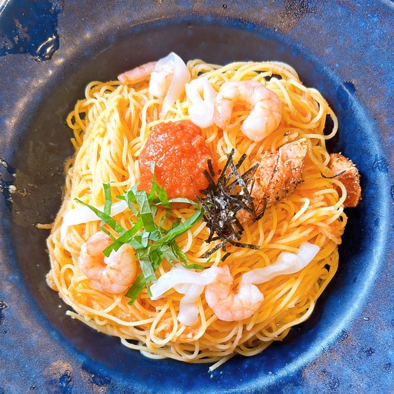 冷製カッペリーニ 炙り明太子とヤリイカ・エビの明太子ソース(ジョリーパスタ 亀岡店 )