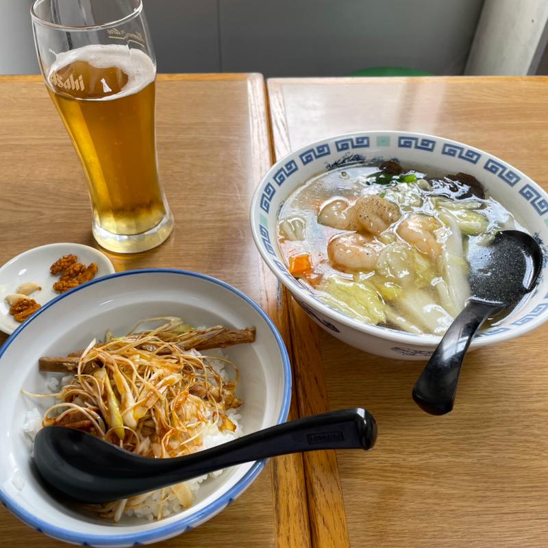 エビうま煮ラーメンと半ネギチャーシュー丼とノンアル(キッチンカー Hero's)