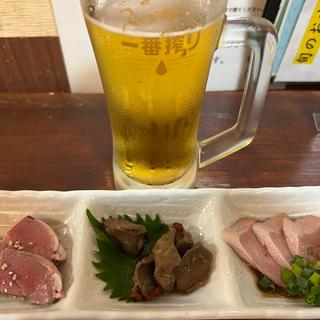 鮮もつ3種盛りセット+キリン一番搾り