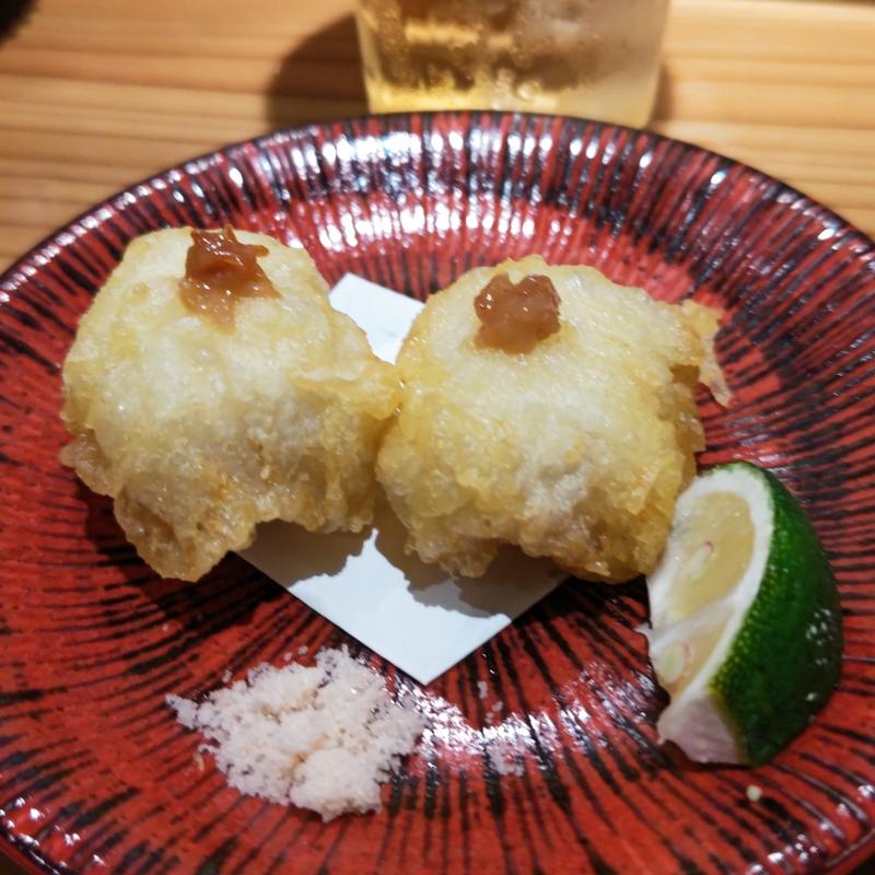 活〆鱧の梅肉天ぷら(寿司トおでんにのや横浜店)