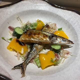 生サンマと野菜の塩焼き
