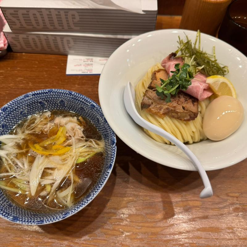 豚バラねぎつけ麺＋味付け玉子(中華そば つけ麺 百日紅 新宿店)
