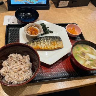 さばの炭火焼き定食、たっぷり野菜の麦みそ汁
