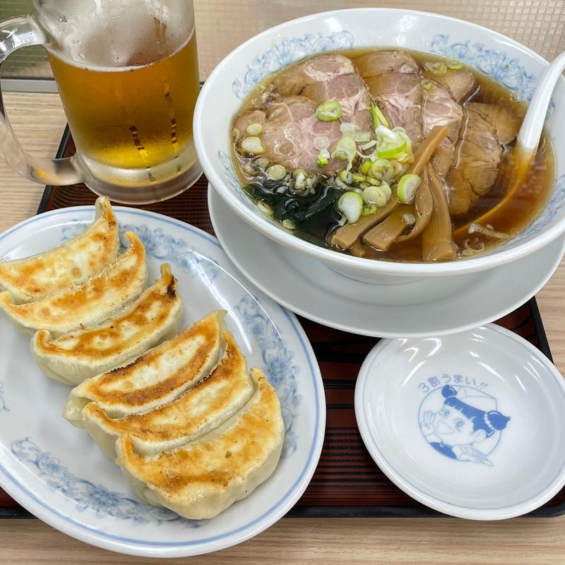 チャーシューメンと焼き餃子(ぎょうざの満洲 上福岡北口店)
