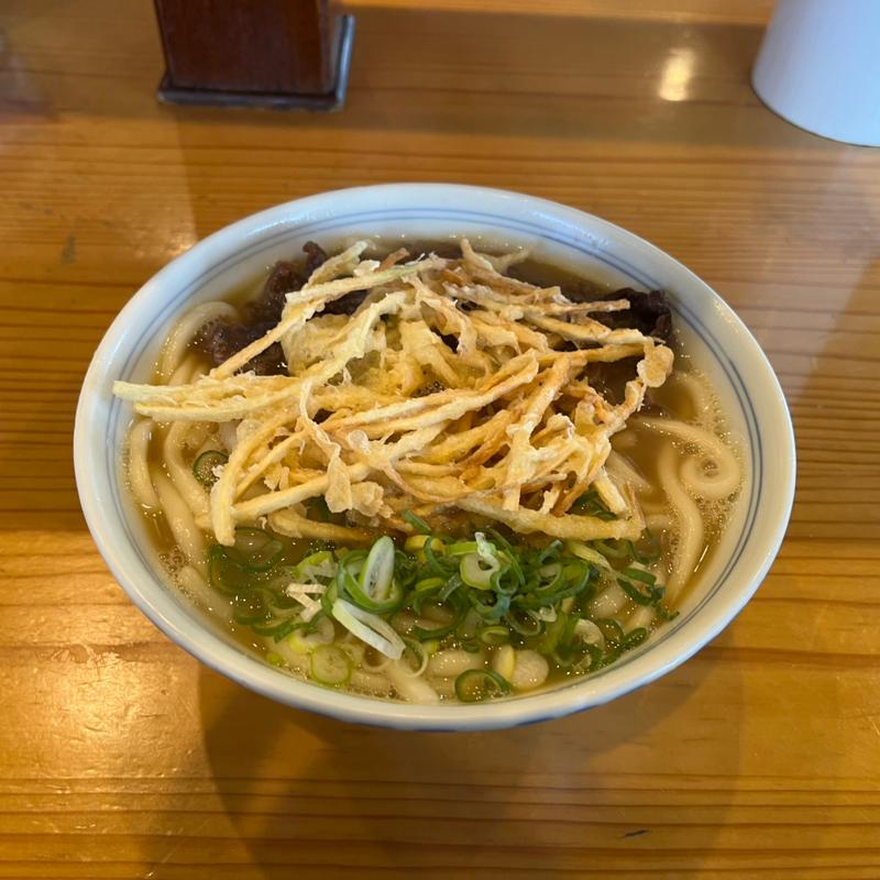 肉うどん+ごぼう天(煮込みうどん 久留米荘)