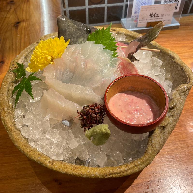 カワハギの活け造り(酒槽)